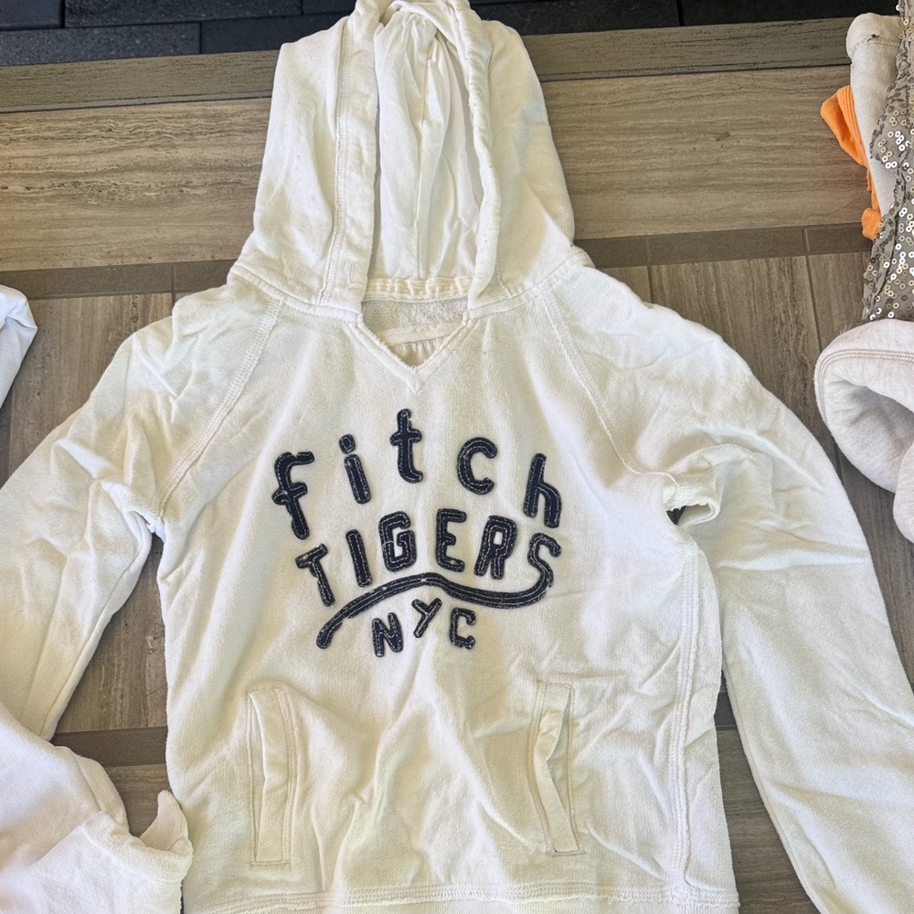 Abercrombie & Fitch Cream Pullover Hoodie with Embroidered Logo